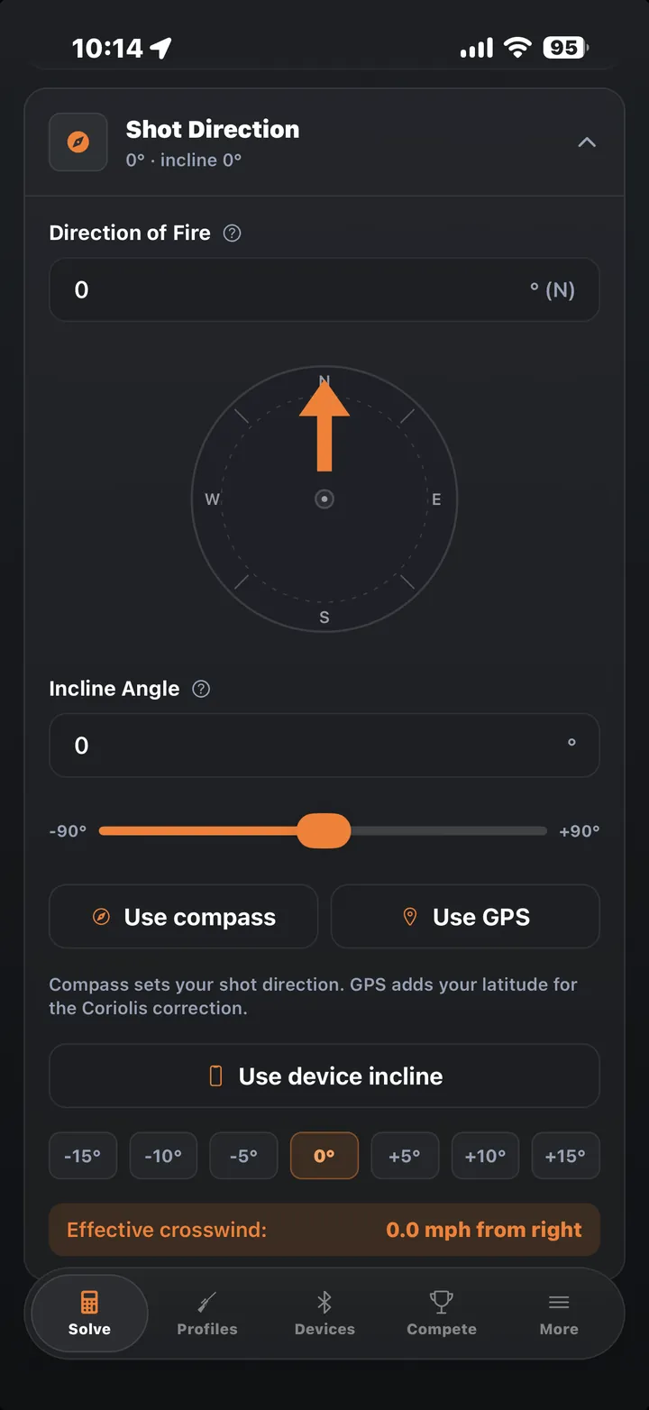 Shot direction capture, compass heading read from the phone