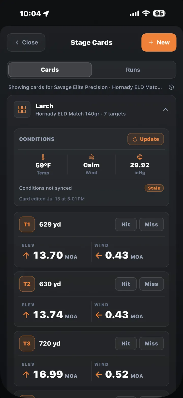 Stage card with solves for every target position